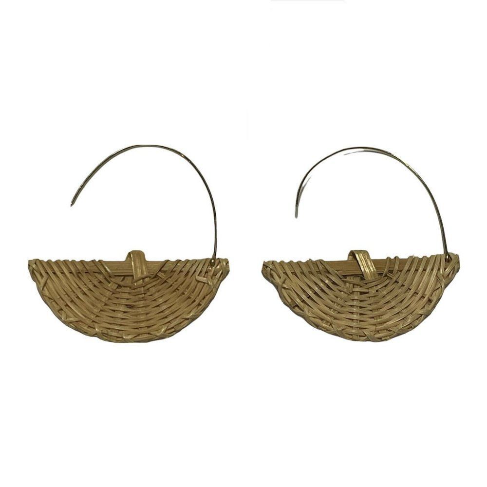 Artisan Bogo Bohemian Handmade Rattan Scalloped Flower Basket Earrings Hoops